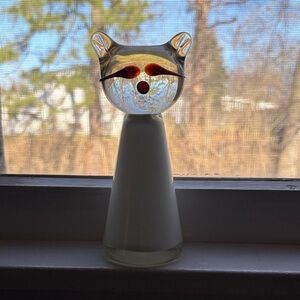ARMANDO JACOBINO Glass Cat Figurine - White and Clear Oy Kumela